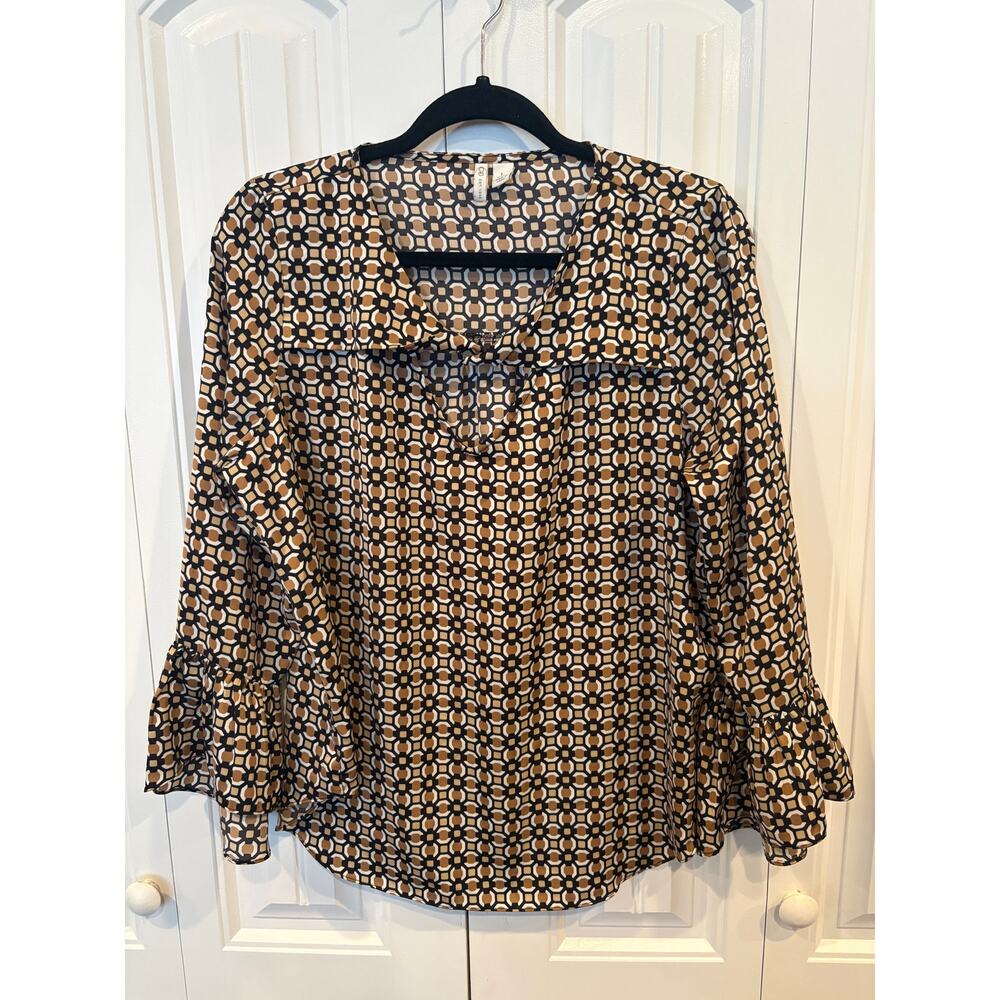 Cato Tan And Black Twist Neckline Blouse Size Large